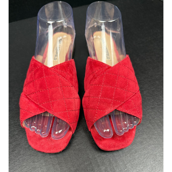 Karl Lagerfield Paris Rae Red Quilted Slides Size 8.5M - Picture 1 of 9